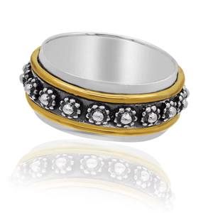 Anillo Giratorio Granulado de Plata de Ley 925 Bañado en Oro Amarillo de Dos Tonos al por Mayor Memoria Jewels - Product Image 5