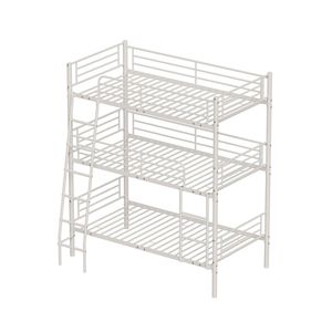 Cama Triple Metálica Blanca de Tamaño Doble para Dormitorio o Residencia Universitaria, Desmontable en Tres Camas Individuales para Niños - Product Image 1