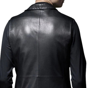 <b>Men's</b> <b>Black</b> Genuine Leather <b>Vest</b> Single Breasted Turn Down Collar Waistcoat - Product Image 6