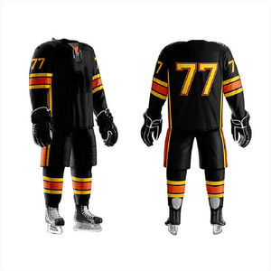 Conjunto de Jersey de Hockey sobre Hielo con Franjas Blancas con Impresión Digital Personalizada, Servicio OEM, Antibacteriano, Secado Rápido, Transpirable, 100% Poliéster - Product Image 1