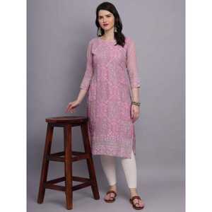 TRENDING GEORGETTE CHICKENKARI SOLO KURTI ROSA - Product Image 1