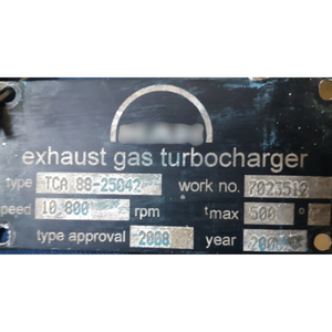 Turbocompresor Marino de Segunda Mano Tipo TCA-88-25042 |   Velocidad 10800 |   En Buen Estado de Funcionamiento |   Sin Grietas ni Daños Estructurales - Product Image 1