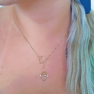 Collier Y tendance en argent sterling 925 plaqué or 18 carats et rhodium, avec double cœur ouvert et zircon cubique, fait main, produit en gros pour femme - Product Image 6