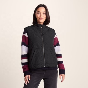 <b>Black</b> Quilted Puffer <b>Vest</b> Women's Zip-Up Sleeveless Stand Collar Windproof Canvas Fabric Back Neck Logo Winter Outdoor Formal - Product Image 1