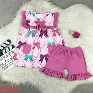 Vendita calda Casual fiocco pantaloncini da bambina set di Velour motivo floreale traspirante Spandex/cotone HZ marca No MOQ sorella sorella - Product Image 2