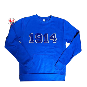 เสื้อสเวตเชิ้ตผู้ชายฤดูหนาวปี 1914 ปักโลโก้ตามสั่ง ผ้าฝ้าย 100% ปักลายเชนีลสีน้ำเงิน ปักลายสีขาวน้ำเงิน สำหรับองค์กรมืออาชีพกรีก - Product Image 6