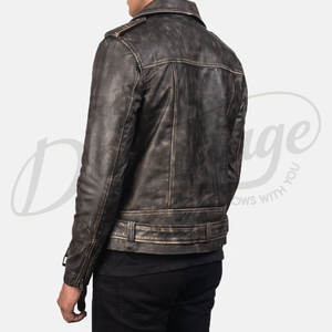 Chaqueta de Motociclista de Cuero Marrón Desgastado para Hombre, Chaqueta de Moda de Motociclista con Cierre Asimétrico y Cinturón, Piel de Oveja Genuina de Primera Calidad - Product Image 5