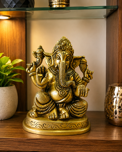 Statue de Ganesha en laiton faite à la main, figurine du Dieu hindou traditionnel Lord Ganesh, décoration multi-pièces pour la maison, le bureau ou la table. - Product Image 6