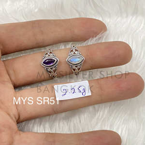 แหวนเงินแท้ 925 ประดับพลอยอเมทิสต์ทรงมาร์คีส์และมูนสโตน ราคาขายส่ง เครื่องประดับแหวนเงิน - Product Image 1