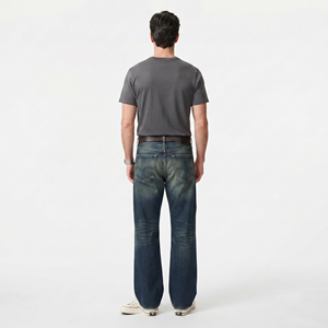 <b>Men's</b> Stonewashed Cotton Denim Flare <b>Jeans</b> Mid Waist Button Fly Casual Wear Straight Fit Washed Blue <b>Jean</b> Pants - Product Image 2