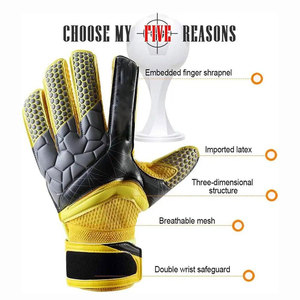 Football Goalkeeper Gloves Full Finger Yellow <b>Black</b> Non Slip <b>Hook</b> And Loop Closure Unisex Breathable Protective - Product Image 2