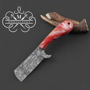 Cuchillo de caza de acero de Damasco de alta calidad hecho a medida, con mango de hueso, forjado a mano, de espiga completa, multifunción, para vaqueros. - Product Image 1