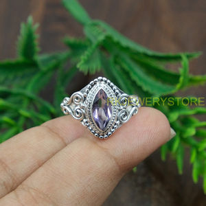 Natural Amethyst 925 Sterling Silver Handmade Vintage Filigree <b>Ring</b> Marquise Cut Purple Gemstone <b>Statement</b> <b>Ring</b> for Women Mom - Product Image 5