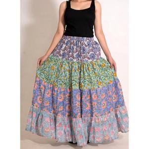 Cotton <b>Patchwork</b> Printed A-Line Maxi <b>Skirt</b> Handmade Indian Boho Long <b>Skirt</b> Everyday Wear - Product Image 1