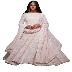 Robe de soirée Anarkali brodée en coton, style ethnique pakistanais et indien, pour mariage et fêtes, Saree/Sari/Shari - Product Image 1