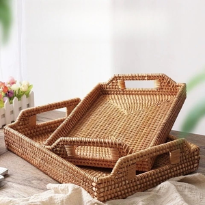 Plateau décoratif en rotin tissé à la main, motif artistique unique, article de table tendance, vente en gros - Product Image 3