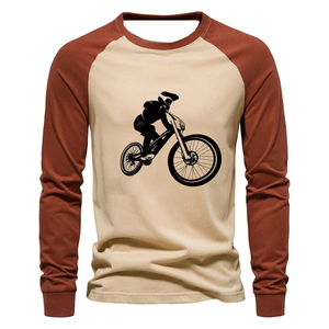 Camiseta de Manga Larga Gris para Hombre con Estampado de Ciclista de Montaña, Sudadera Casual con Cuello Redondo, Jersey de Algodón de Corte Regular - Product Image 6