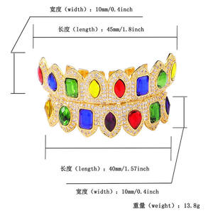 Grillz de mode hip-hop de haute qualité, en alliage plaqué argent avec zircone cubique taille marquise, bijoux de fête unisexe d'Inde - Product Image 6
