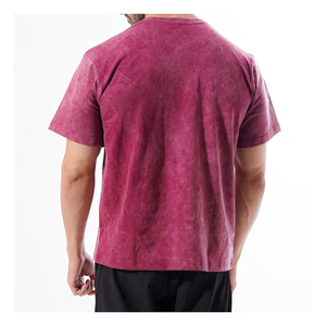 เสื้อยืดผู้ชายสไตล์วินเทจ ย้อมสีแบบแอซิดวอช คอโอ แขนสั้น ผ้าฝ้าย 100% สตรีทแวร์ลำลอง - Product Image 3