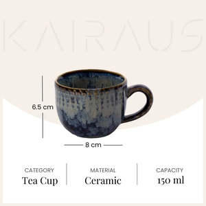 Glossy Blue Ceramic Tea <b>Cup</b> <b>Set</b> of 6 - Product Image 3