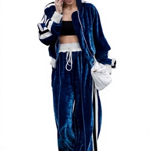 Women Velvet Two Piece Tracksuit Set Full Sleeve Turn-<b>down</b> Collar Loose Fit All Seasons Sporty Style Long <b>Pants</b> Solid Color - Product Image 1