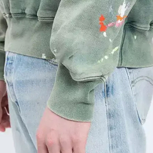 OEM Vintage Wash Oversized Distressed Men's Hoodies Streetwear <b>Paint</b> Splatter Custom Logo Heavyweight Fleece Pullover Sweatshirt - Product Image 4