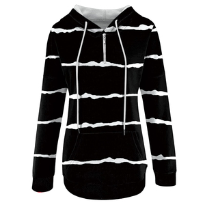 Sweat-shirt à capuche pour femme, noir et blanc, uni, anti-rétrécissement, doublé, manches longues, décontracté, tricoté, 100% coton, pour l'été - Product Image 1