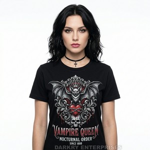 Camiseta de mujer con diseño de vampiro nocturno y ataúd gótico, camiseta negra para mujer con diseño de ataúd, fabricante personalizado, venta al por mayor, boutique - Product Image 3