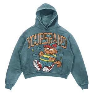Sweat à capuche pour homme en molleton de coton et polyester 420 GSM, délavé à l'acide, bleu vintage, coupe oversize, impression en relief, impression DTG, broderie, logo personnalisé - Product Image 1