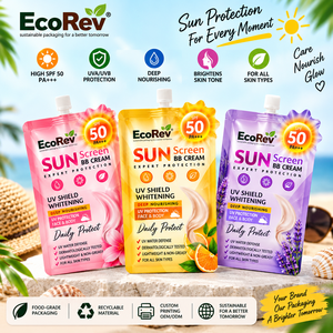 Crème solaire BB EcoRev SPF 50 PA+++ pour le visage et le corps, légère, non grasse, emballage en sachet recyclable laminé ECO36 - Product Image 6