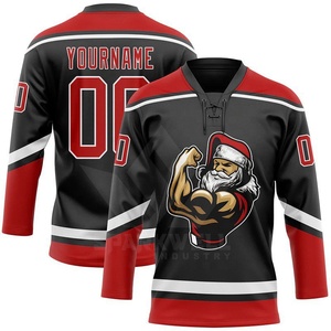 Camiseta de Hockey sobre Hielo Personalizada con Estampado de Alce Navideño, Verde y Roja, Cuello en V, Manga Tres Cuartos, Sublimada, Transpirable, Unisex para Adultos - Product Image 2