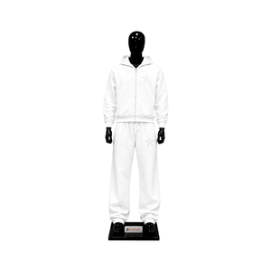 Ensemble de survêtement blanc pour homme avec logo brodé personnalisé, sweat à capuche zippé et pantalon de jogging, style streetwear oversize, vêtements de sport décontractés, vente en gros - Product Image 1