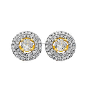 Elegantes Pendientes Redondos de Doble Borde de Plata de Ley 925 con Diamante Cultivado en Laboratorio VVS y Piedra Central para Minoristas de Joyería de Boutique - Product Image 1