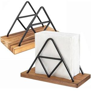 Porta Servilletas Vertical de Diseño Montañoso Moderno, Base de Madera Rústica, Dispensador de Papel Metálico Negro Mate para Encimera de Cocina - Product Image 1