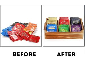 Plateau de rangement en bois pour thé, organiseur en bambou avec compartiments, présentoir de comptoir pour sachets de thé dans la cuisine ou le café - Product Image 2