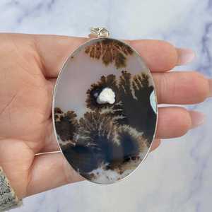 Pendentif Cabochon Ovale en Agate Naturelle Scénique, Fait Main, en Argent Sterling 925, Collier de Fiançailles Vintage pour Femme - Product Image 2