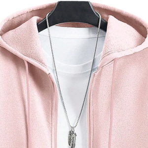 Sudadera con capucha para hombre con cremallera, informal, de manga larga, con cordón, bolsillos tipo canguro, puños y dobladillo acanalados, 100% algodón, tejido suave. - Product Image 3