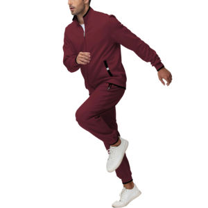 Chándal de Hombre de Color Sólido con Cierre Completo, Corte Regular, con Bolsillos Laterales, Estilo Casual Otoñal, Material de Poliéster Color Granate 2026 - Product Image 4