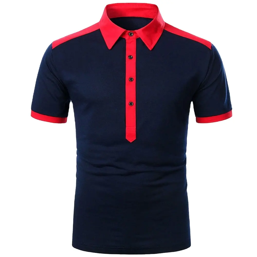 Baru OEM Ukuran Plus Layanan Kustom 2022 Desain Terbaru Kustom Gelap Navy & Merah Pria Polo T Shirt Di Semua Kain