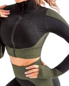 Conjunto Deportivo Jacquard Sin Costuras para Mujer, 2 Piezas, Leggings de Nylon de Cintura Alta Elástica con Top Deportivo de Manga Corta, Ropa de Yoga - Product Image 6