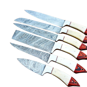 Ensemble de 6 couteaux de chef en acier Damas faits à la main avec manches en os de chameau, couteaux professionnels de cuisine pour trancher, hacher et couper - Product Image 3