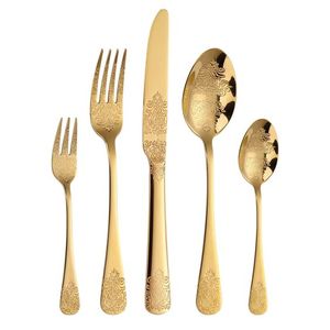 Ensemble de couverts dorés 5 pièces en acier inoxydable, pour mariage, présentation de table, réutilisable, luxe, ensemble de couverts argentés - Product Image 2
