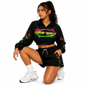 Wholesale Nylon Color-Block Short <b>Set</b> for Custom Logo in <b>Waterproof</b> Fabric High Quality Women Two Piece Windbreaker <b>Set</b> Hoodies - Product Image 5