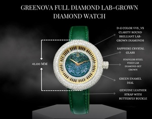 Reloj con Diamantes Cultivados en Laboratorio para Mujer |   Reloj de Lujo con Incrustaciones de Diamantes |   Esfera Verde con Cristal de Zafiro |   Regalo para Ella - Product Image 6