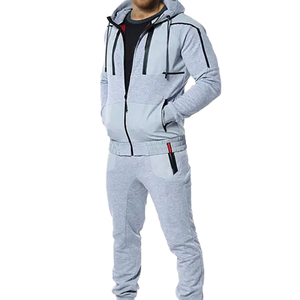 Custom Men’s Grey Color Block Tracksuit Full <b>Zip</b> <b>Hooded</b> Jacket and Jogger Pants Two Piece Casual Sportswear Streetwear Sweatsuit - Product Image 1