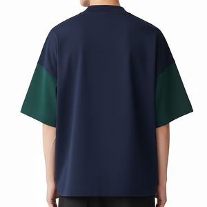 T-shirt décontracté pour homme, coupe droite, col rond, manches courtes, épaules tombantes, imprimé lettres tricotées sur le devant, respirant, 100 % coton - Product Image 3