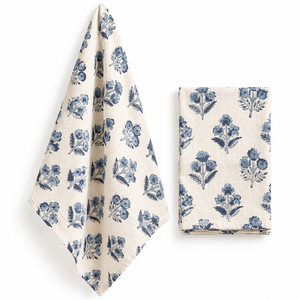 Wholesale Cotton Kitchen <b>Towels</b> Set of 2 Floral Block Print Tea <b>Towels</b> 18x25 Inch | Blue Decorative Machine Washable Dish <b>Towels</b> - Product Image 1