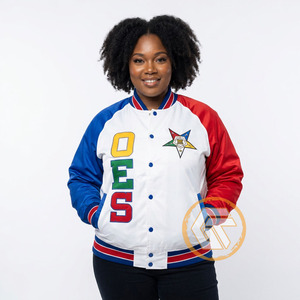 Eastern <b>Star</b> Satin Embroidered Quilted Waterproof Breathable Windproof Stand Varsity <b>Jacket</b> 100% Silk All Seasons High Quality - Product Image 3
