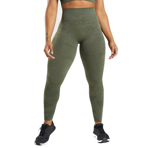 High Waist Full Length Yoga Leggings Solid Olive Green Seamless Stretchy Workout Pants For Gym Fitness Running - Product Image 4