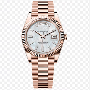 Reloj de Acero Inoxidable Color Oro Rosa con Esfera de Nácar Blanco, Marcadores de Hora Baguette, Correa de 22 mm, Diseño Deportivo, Empresarial, Moderno y Vintage - Product Image 1